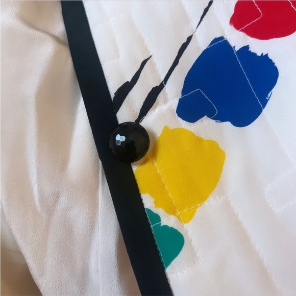 VINTAGE LEVINO VERNA 100% Silk White & Multi Color Abstract Print‎ Jacket Size 4 - Picture 14 of 16